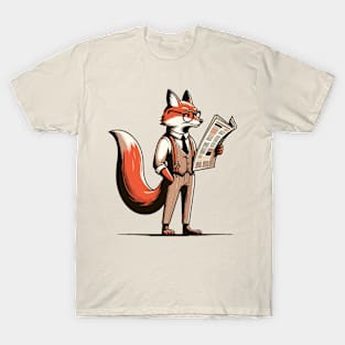 Clever fox reads newspsper T-Shirt